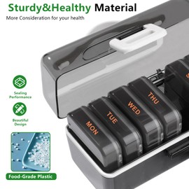 QIANYIXIN Weekly Pill Organizer 3 Times a Day, 7-Day Grey Privacy Pill Box PET/PP Material– AM/Noon/PM Compartments for Medications, VIT, Fish Oil & More – Ideal for Commuting, Traveling and Seniors