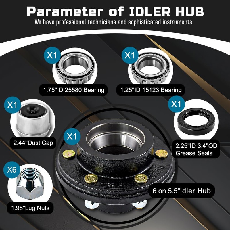 6 on 5.5 Trailer Idler Hub Kits,6 Lug Trailer Hub