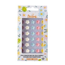 DECORA, 0500308 Bunte Zuckerblumen, Von Hand gefertigt mit natürlichen Farbstoffen, Verpackt in Blister, Ideal zum Verzieren von Torten und Gebäck, Packung mit 30 Stück.