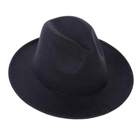 Bamboopack Unisex Classic Black Wool Fedora Hat Wool Blend Panama Wide Brim Derby Cap Trilby Hat Jazz Hat for Wedding Party Performance Props and Daily Use