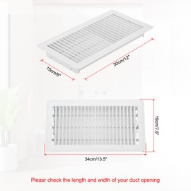PATIKIL 12 x 6 Inch Floor Register, 1pcs Heavy Duty Air Vent Cover Steel Adjustable Decor Vents Easy Adjust Floor Grates for Sidewall Home Office, White