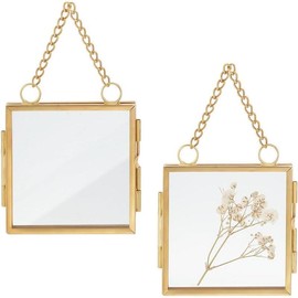 2 count Mini Hanging Glass Frame Wall Hanging Photo Frames 2.7 Inch Double Glass Picture Frame with Chain Folding Frame DIY Vintage Artwork Display Frames for Pressed Flowers Pictures Home Wall - Colour: 3.5x3.5 inch