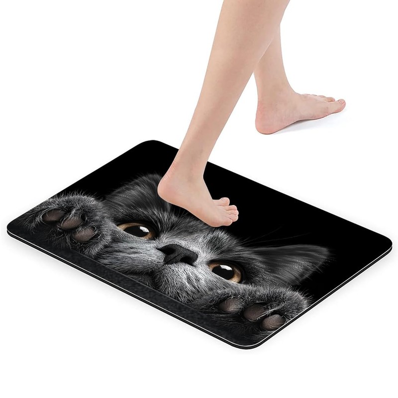 Rstick Grey Cat Peeking Printed Bathroom Rug Non - Slip