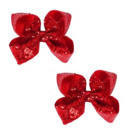 AMYDECOR 6 Inch Red Sparkly Glitter Sequin Hair Bows for Girls Toddlers Kids Children Teenage (2PCS)