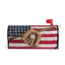 WOOR Vintage Sports Baseball American USA Flag Magnetic Mailbox Cover MailWraps Garden Yard Home Decor for Outside Standard Size-18"x 20.8"