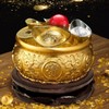 WAYUTO Brass Treasure Bowl Set with Base 5Pcs Copper Coins