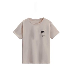 SOLY HUX Boy's Graphic Tees Palm Tree Print Short Sleeve Crew Neck Summer Trendy T-Shirts Clothes for Teen Boys Apricot Tree 9Y