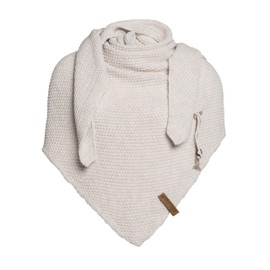 Knit Factory Coco Knitted Shawl - Triangle Scarf Women - Beige - Knitted winter scarf - 190x85 cm - Manufactured in Europe - Ladies scarf - Including decorative pin