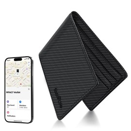 Wallet for Men  Work with Find My Functionality Minimalist Front Pocket Mens GPS RFID Blocking Rechargeable Gift Him Carbon Black - Color: Brown-Calm