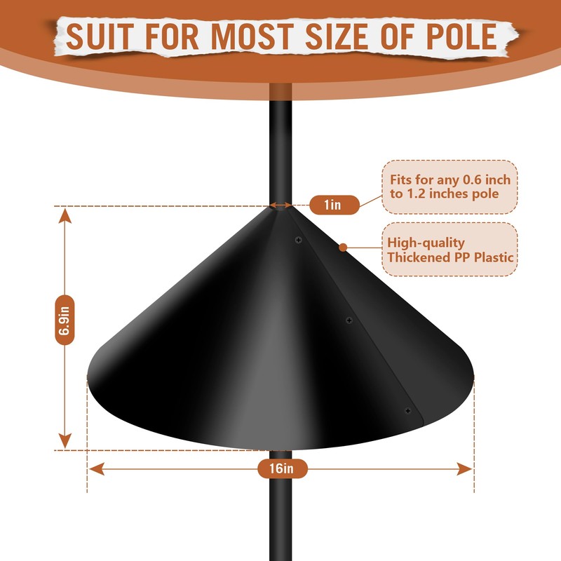 Squirrel Proof Baffle for Bird Feeder Pole, Outdoor Pole Mount