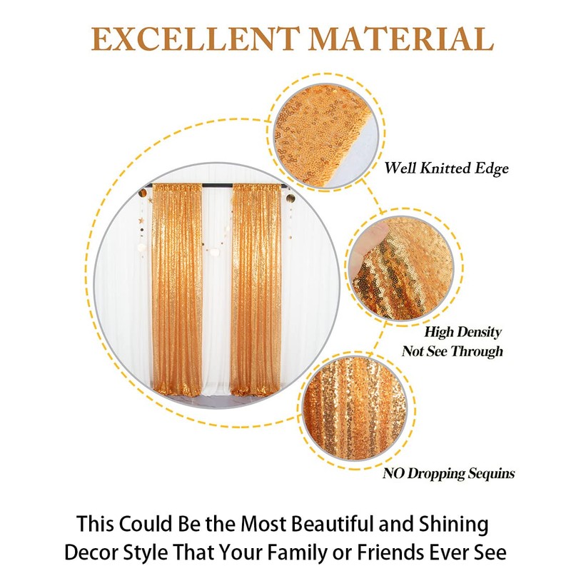 Sparkle Backdrop Curtain Gold 2 Panels Set Sequin Photo Backdrop
