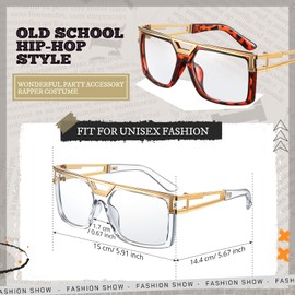 Hicarer 80s 90s Sunglasses Vintage Rapper DJ Hip Hop Glasses Retro Old School Glasses for Men Women (Leopard Print-clear, Clear)