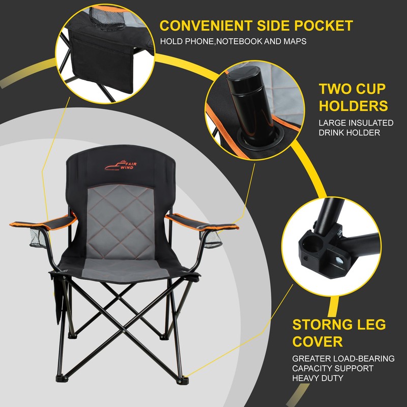 FAIR WIND Oversized Fully Padded Camping Chair, Heavy Duty Quad