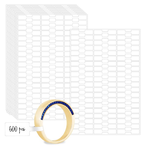 600PCS Jewelry Tag, Blank Adhesive Jewelry Price Sticker Tear Resistant Necklace Ring Labels Easy to Remove & Write White Jewelry Identification Tag for Earrings, Rings, Bracelets Display (10 Sheets)