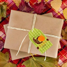 60 Pcs Thanksgiving Gift Tags Autumn Theme Paper Tags with String Hanging Craft Label for Fall Harvest Party Holiday DIY Letters Gift Wrapping Decoration
