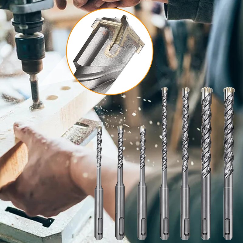 Brateuanoii SDS Plus Drill Set, 7-Piece Masonry Drill, Concrete Drill
