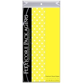 Flexicore Packaging Yellow Gift Wrap Tissue Paper | Size: 15 Inch X 20 Inch | Count: 20 Sheets | Color: Solid Yellow & Polka Dot