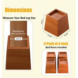MONTIHOLD Premium Pine Wood 4-Inch Furniture Risers – Heavy-Duty, 2000 Lb Capacity, Floor Protectors, Easy to Install, Versatile for Beds, Sofas, & More