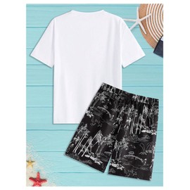 RoseSeek Men's 2 Piece Outfits Short Sleeve Crew Neck T Shirts and Drawstring Graphic Shorts Set with Pocket Multicolor Medium