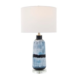 Deco 79 Glass Room Accent Lamp Abstract Brushed Table Lamp with Glass Base, Lamp 14" x 14" x 27", Blue