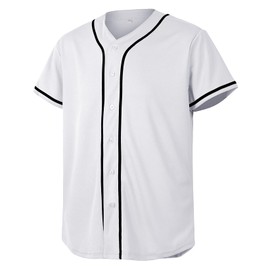 CUTHBERT Solid Baseball Jersey Shirt for Men and Women, Plain Short Sleeves Button Down T-Shirt(White XXL)