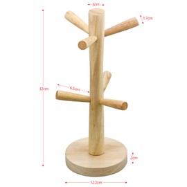 Wooden Cup Holder Stylish Cup Stand Cup Holder with 6 Hooks Coffee Cup Holder Rubber Wood for Kitchen Household Bar