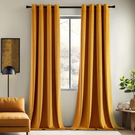 EMEMA Fall Decor Mustard Yellow Velvet Curtains Room Darkening Curtains 72 inches Long Luxury Curtains Window Drapes Grommet Thermal Insulated Decoration for Living Room Bedroom W52 x L72 2 Panels