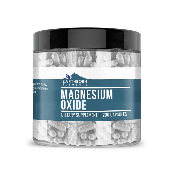 Earthborn Elements Magnesium Oxide, 200 Capsules, Pure & Undiluted, No Additives