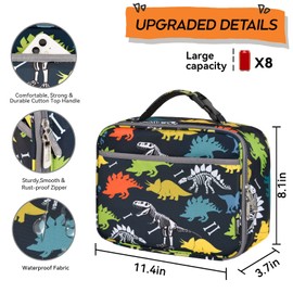 HOMESPON Lunch Box for Kids Girls Boys Insulated Lunch Bag with Front Pocket Lunch Snack Holder for School Daycare Picnic（dinosaur 2）