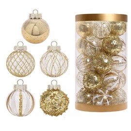Pack of 25 Christmas Tree Baubles Platinum Christmas Decoration Tree Baubles Plastic Set Christmas Baubles White Gold Transparent Painted Set Christmas Tree Baubles Are Used for Hanging