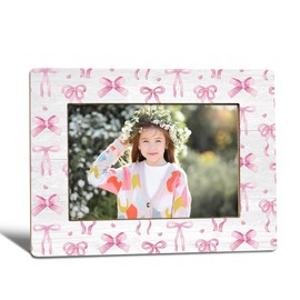 WTOGQ Bow Picture Frame, Girly Pink Coquette Gifts for Women Teen Girls, Best Friend Bestie Sisters Photo Frame 4X6, Aesthetic Preppy Trendy Wooden Photo Picture Frames for Desk Tabletop Decor