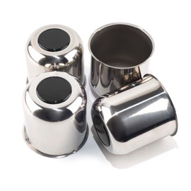 Rheedal 4Pcs 4.25inch Stainless Trailer Wheel Center Caps Push Through 4.25" Bore 4.29" Tall Hub Cap for Truck SUV RV Wheel Rim, Top Gloss Black Removable Chrome Wheel Cover