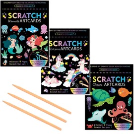 wxfhtda 3 Set Magic Scratch Paper Art for Kids, Colorful Magic Drawing Art Book with 3 Scratch Pen for for Birthday Christmas Party Games Projects Kits