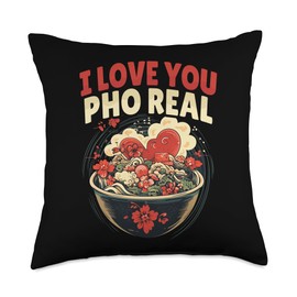 Asian Food I Love You Pho Real Chinese Soups Japanese Food Noodle Tofu Throw Pillow, 18x18, Multicolor