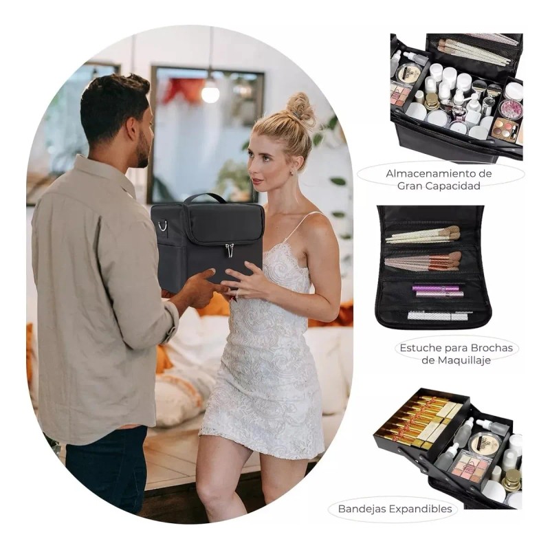 Maletines De Maquillaje Profesional Impermeable 4 Niveles Negro