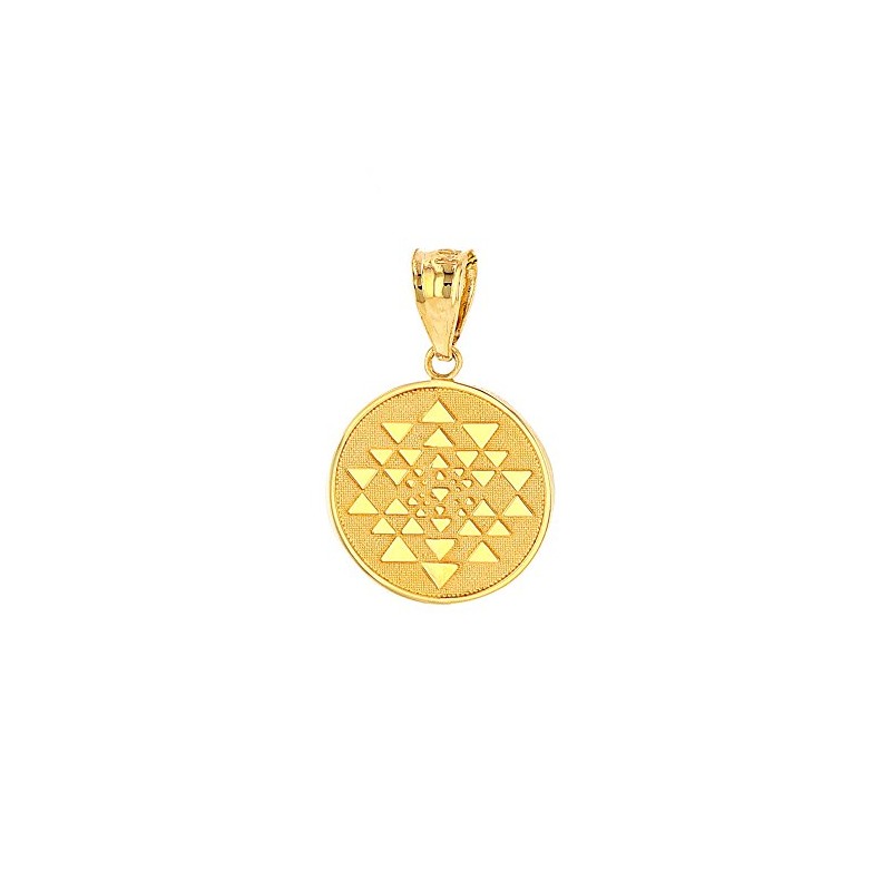 Solid 10k Yellow Gold Sri Yantra Chakra Sacred Geometry Talisman