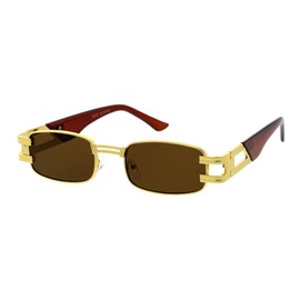 Dweebzilla Slim Classic Casual Rectangular Luxury Aviator Sunglasses (Brown & Gold Frame, Brown Lenses)