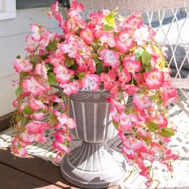 Artificial Hibiscus Fake Hanging Flowers Plants for Outdoors Spring Summer Decoration, 4pcs Pink Silk Hibiscus Long Trailing Vines UV Resistant Realistic Faux Flower for Outside Front Door Porch Patio