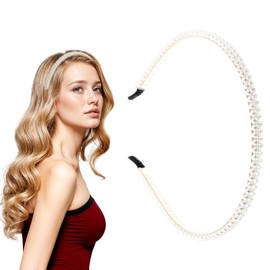 YQQYG Pearl Headbands for Women, 2 Row White Pearl Headband for Girls Women Vintage Fashion Hair Accessories Headbands