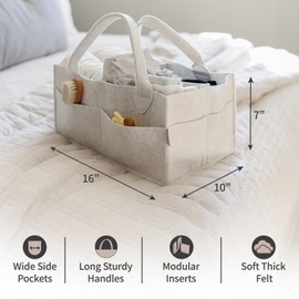 PUTSKA Baby Diaper Caddy Organizer Nursery Basket - Baby Basket Gift Registry For Baby Shower List. Baby Must Haves Essentials. Neutral Baby Stuff For Newborn Boy Nursery Decor Or Girl(White 16x10x7)