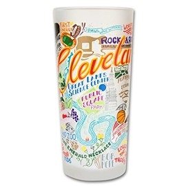 Catstudio Drinking Glass, Cleveland Frosted Glass Cup for Kitchen, Bar Glass Drinking Glasses, Everyday Drinking Cup or Cocktail Glass, 15oz Dishwasher Safe Glass Tumbler, Wedding Gifts