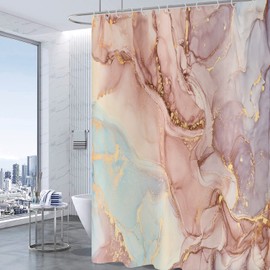 Pink Marble Shower Curtain 180x180, Hnmdmyi Purple Gold Glitter Shower Curtains Abstract Modern Luxury Watercolor Ink Art Bathroom Curtains Waterproof Polyester Fabric Washable Bath Curtain with Hooks