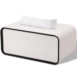 Tissue Case, KINGFOM Elegant Design Leather Tissue Box Tissue Cover Luxury PU Leather with Rounded Edges, 3 Colors Available (Milky White)