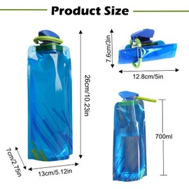 mellystore Faltbare Wasserflasche 700Ml 6 Stück Wiederverwendbare Faltbare Trinkflasche Festival Faltbare Flexible Wasserflasche mit Karabiner für Wandern,Abenteuer, Reisen
