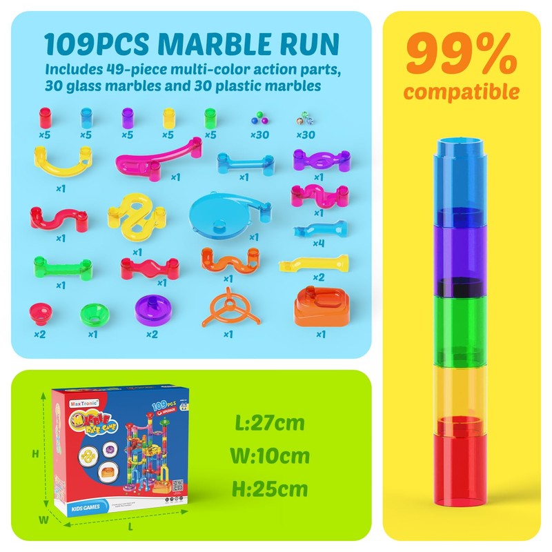 Marble Run, 109 Pcs Marble Maze Race Building Blocks Toy