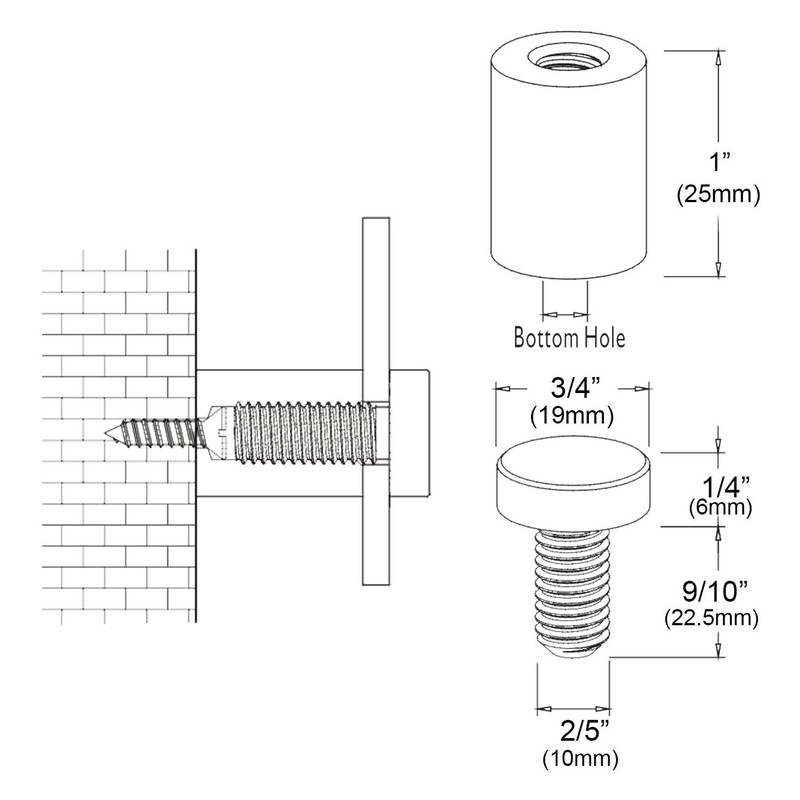 Sign Standoffs, Solid Aluminum 3/4"x 1"Sign Standoffs Screws, Sign Standoffs