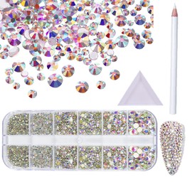GeorgeX Pedrería para Uñas Diamantes de Imitación para Uñas, 2100 Piezas Gemas de Cristal de Fondo Plano Decoración de Uñas de Cristal AB Brillante Diamantes, 6 Tamaños, Accesorios para Manualidades