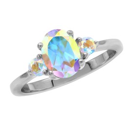 Silvershake 8X6mm Oval Shape Gemstone White Gold Plated or Yellow Gold Plated 925 Sterling Silver Engagement Ring Jewelry for Women, 7.5, Sterling Silver Rhodium (White Gold Plated), genuine mercury