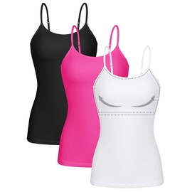 ATTRACO Shelf Bra Tank Tops for Women Cotton Cami Tops Layering Camisoles with Built in Bra Pink XXL