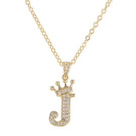 Letter A-Z Pendant Necklace Crown Letter Pendant Charming Initials Chain Necklace, Inlaid Crystal Letter Necklace -Crown-J